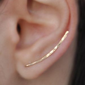 Hand Hammered 14k Gold Ear Climber Earrings.